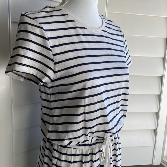 Pact Organic Women's Santa Ana Stripe Black Cream Relaxed Slub Dress S Pockets - Picture 2 of 8